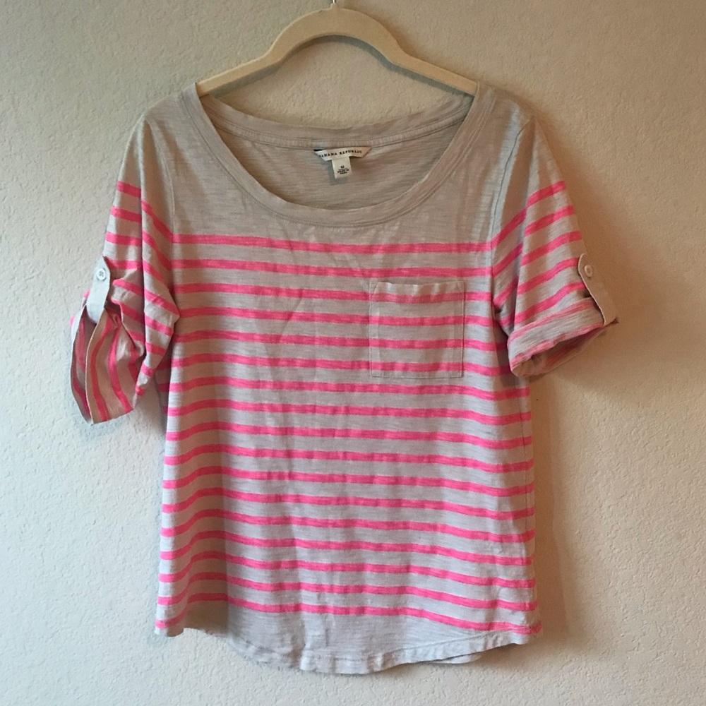 Pink and tan striped 3/4 sleeve shirt